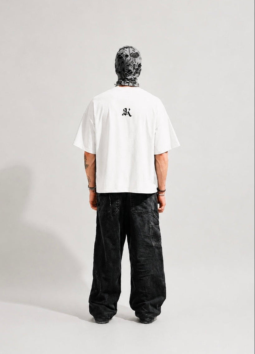 WHITE RISKY BOX-FIT TEE